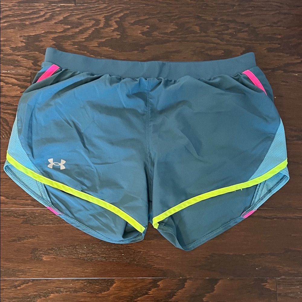 Under Armour Women's Teal and Neon Trim Athletic Shorts